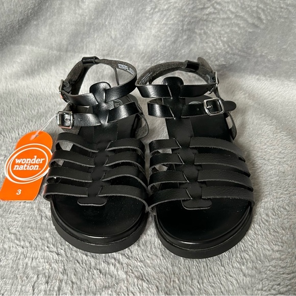 Wonder Nation Gladiator Sandals Girl’s Size 3 Black Strappy Open Toe Shoes - Picture 3 of 9